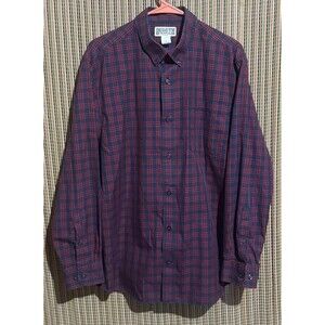 Duluth Trading Co Plaid Long Sleeve Button Up Shirt Mens Size L Large Red Navy